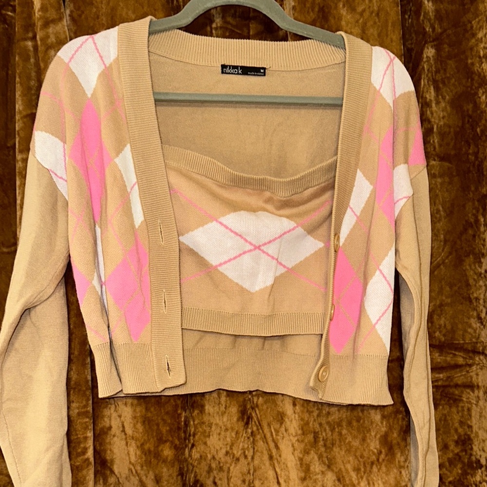 Pink and Tan 2 piece Women's Sweater